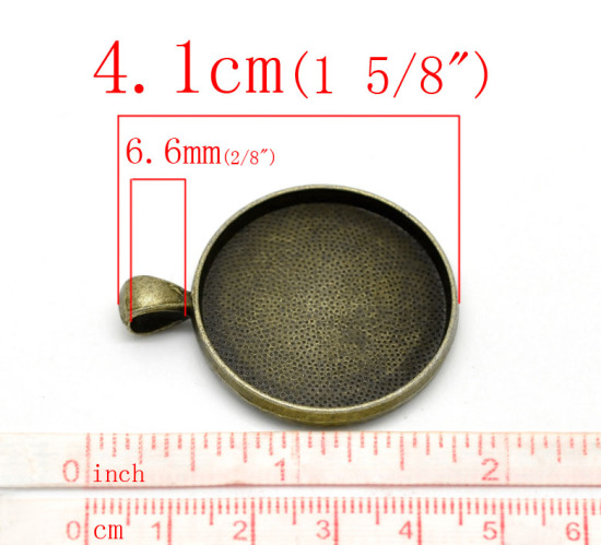 Bild von Zinklegierung Cabochon Fassung Anhänger Rund Bronzefarbe (für 30mm D) 4.1cm x 3.3cm 5 Stück