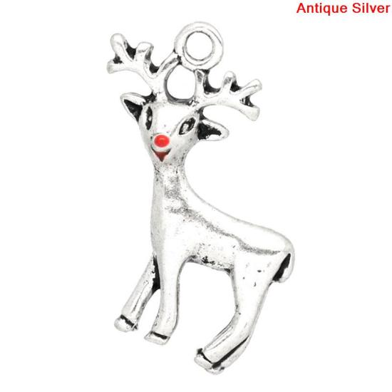 Immagine di Lega di Zinco Charm Ciondoli  Argento Antico Cevo di Natale Disegno 24.0mm x 21.0mm, 20 Pz