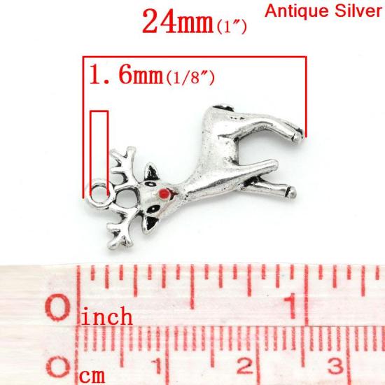 Immagine di Lega di Zinco Charm Ciondoli  Argento Antico Cevo di Natale Disegno 24.0mm x 21.0mm, 20 Pz