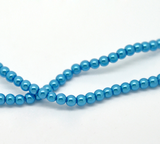 Picture of Glass Pearl Imitation Beads Round Light Blue About 4mm Dia, Hole: Approx 1mm, 82cm long, 3 Strands (Approx 215 PCs/Strand)