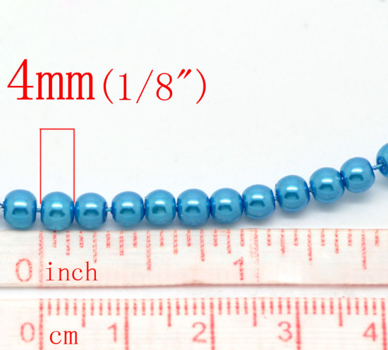 Picture of Glass Pearl Imitation Beads Round Light Blue About 4mm Dia, Hole: Approx 1mm, 82cm long, 3 Strands (Approx 215 PCs/Strand)