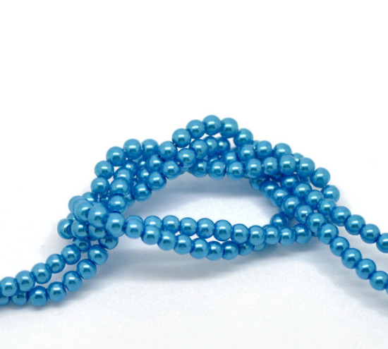 Bild von Hellblau Perle Rund Glas Pearl Perlen n 4mm D., Verkauft eine Packung mit 3 Stränge (ca.3x215Stücke)