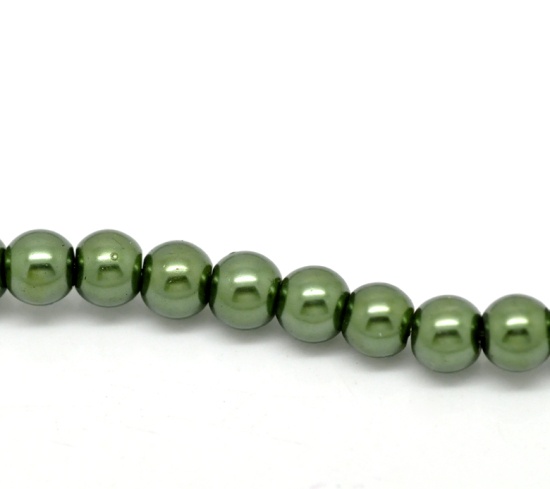 ガラス パール模造 ビーズ 円形 緑 約 6mm直径、 穴：約 1mm、 80cm長さ、 3 連 （約 146PCS /一連） の画像