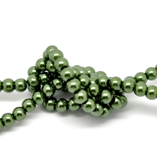 ガラス パール模造 ビーズ 円形 緑 約 6mm直径、 穴：約 1mm、 80cm長さ、 3 連 （約 146PCS /一連） の画像
