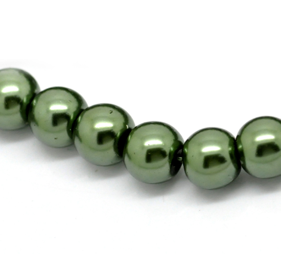 Picture of Glass Pearl Imitation Beads Round Dark Green About 8mm Dia, Hole: Approx 1mm, 80cm long, 2 Strands (Approx 110 PCs/Strand)