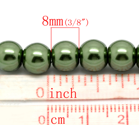 Image de Perles Imitation en Verre Rond Vert Nacré 8mm Dia, Taille de Trou: 1mm, 80cm long, 2 Enfilades (Env.110 Pcs/Enfilade)