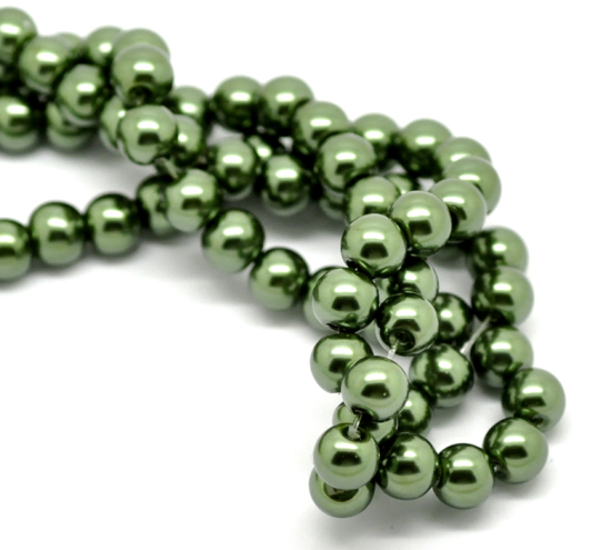 Image de Perles Imitation en Verre Rond Vert Nacré 8mm Dia, Taille de Trou: 1mm, 80cm long, 2 Enfilades (Env.110 Pcs/Enfilade)