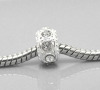 Picture of Zinc Metal Alloy European Style Large Hole Charm Beads Round Silver Plated Clear Rhinestone About 10mm Dia, Hole: Approx 4.7mm, 10 PCs