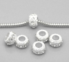 Picture of Zinc Metal Alloy European Style Large Hole Charm Beads Round Silver Plated Clear Rhinestone About 10mm Dia, Hole: Approx 4.7mm, 10 PCs