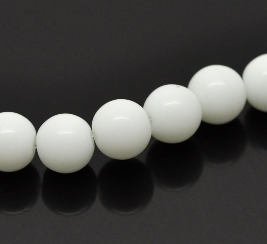 Picture of Glass Loose Beads Round White About 8mm Dia, Hole: Approx 1mm, 80cm long, 2 Strands (Approx 105 PCs/Strand)