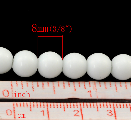 Picture of Glass Loose Beads Round White About 8mm Dia, Hole: Approx 1mm, 80cm long, 2 Strands (Approx 105 PCs/Strand)