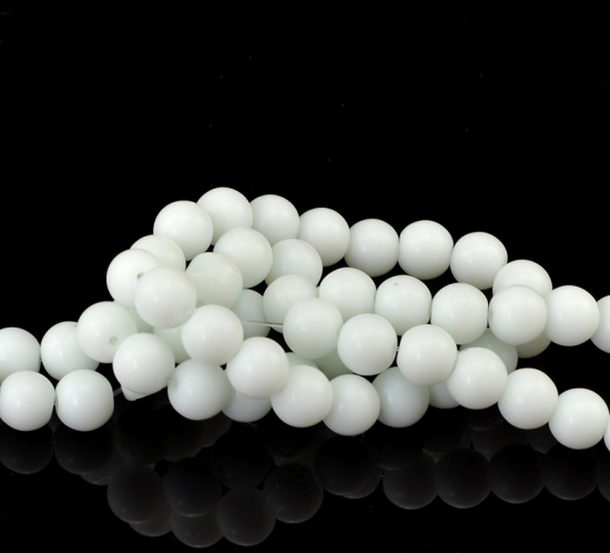 Picture of Glass Loose Beads Round White About 8mm Dia, Hole: Approx 1mm, 80cm long, 2 Strands (Approx 105 PCs/Strand)