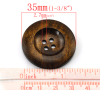 Picture of Natural Wood Sewing Buttons Scrapbooking 4 Holes Round Dark Coffee 3.5cm(1 3/8") Dia, 20 PCs