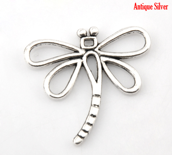 Picture of Zinc Based Alloy Pendants Dragonfly Animal Antique Silver Color 3cm x 2.8cm, 30 PCs