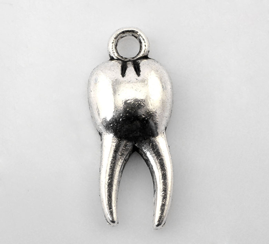 Picture of 20PCs Antique Silver Color Teeth Charm Pendants 20x8mm(6/8"x3/8")