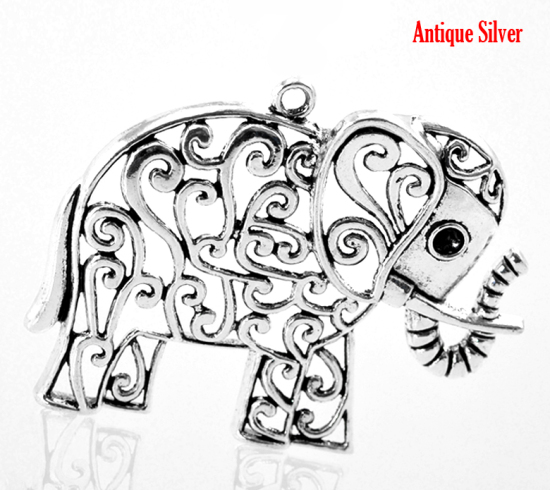 Picture of 5PCs Antique Silver Color Elephant Animal Charm Pendants 6.3x5cm(2 4/8"x2")