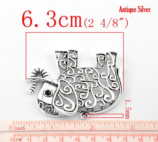 Picture of 5PCs Antique Silver Color Elephant Animal Charm Pendants 6.3x5cm(2 4/8"x2")