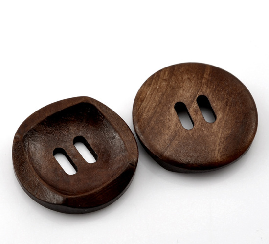 Imagen de Costura Botón Dos Agujeros Madera de Ronda,Café 3cm Diámetro, 50 Unidades
