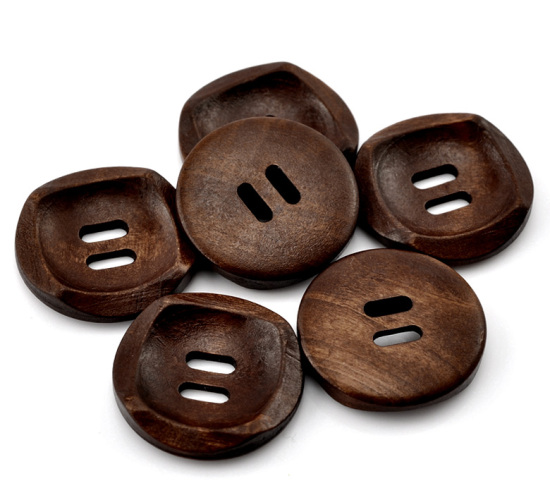 Imagen de Costura Botón Dos Agujeros Madera de Ronda,Café 3cm Diámetro, 50 Unidades