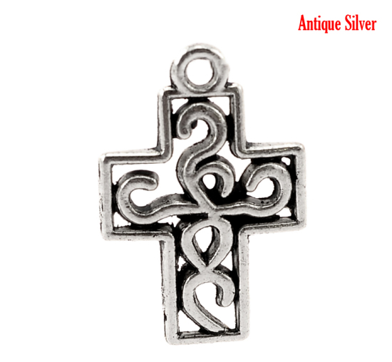 Bild von Antik Silber Kreuz Charm Anhänger 19mmx13mm. Verkauft eine Packung mit 50