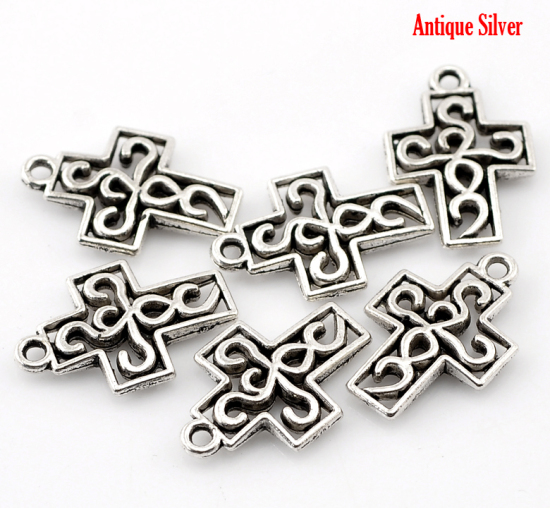 Bild von Antik Silber Kreuz Charm Anhänger 19mmx13mm. Verkauft eine Packung mit 50
