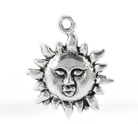 Imagen de Colgantes Aleación del Metal Del Zinc de Sol Plata Antigua Rhinestone 23.0mm x 19.0mm, 50 Unidades 