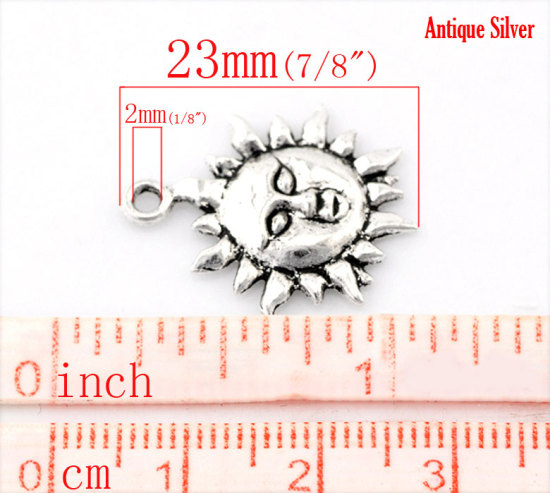 Picture of 50PCs Antique Silver Color Sun Flower Charm Pendants 23x19mm(7/8"x6/8")