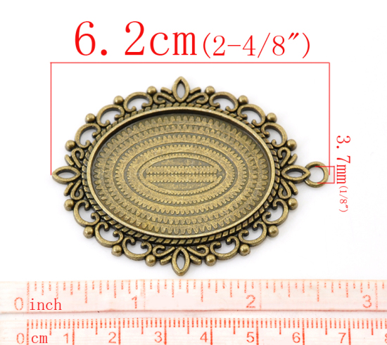 Bild von Zinklegierung Cabochon Fassung Anhänger Oval Bronzefarbe (für 4cm x 3cm) 6.2cm x 4.8cm 5 Stück