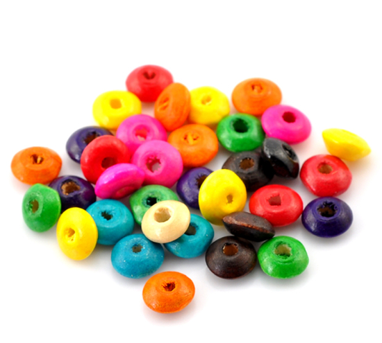 Bild von Abakus Holz Zwischenperlen Spacer Perlen Rund Mix Farben 8mm x 4mm, Loch: 2.3mm, 1000 Stücke
