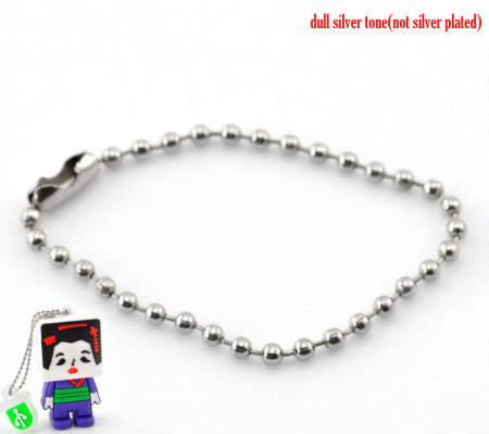 Iron Based Alloy 2.4mm Ball Chain Keychain For Tag Silver Tone 12cm(4 6/8") long, 100 PCs