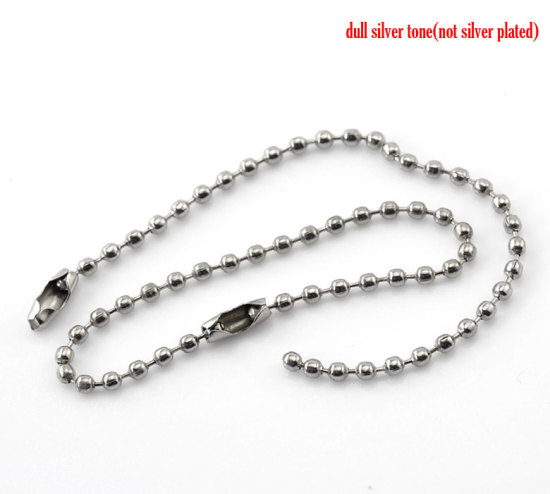 Bild von Eisen(Legierung) 2.4mm Kugelkette Kette Schlüsselkette für Etikett Silberfarben 12cm lang, 100 Stücke