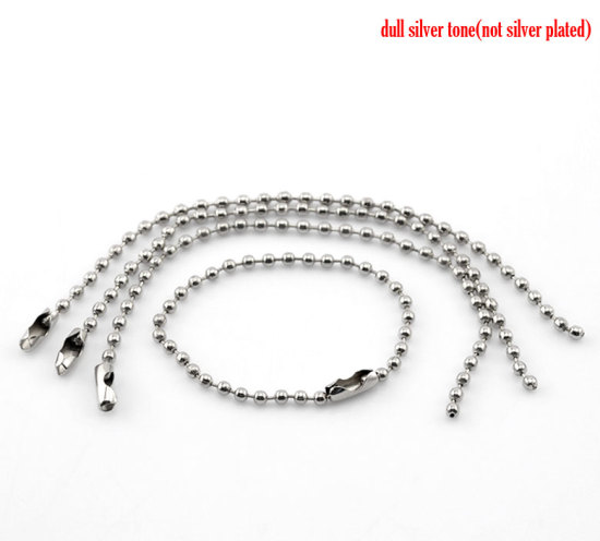 Picture of Iron Based Alloy 2.4mm Ball Chain Keychain For Tag Silver Tone 12cm(4 6/8") long, 100 PCs
