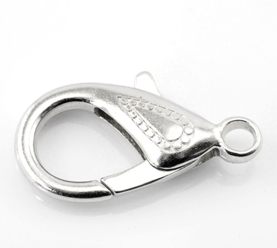 Bild von Zinklegierung Karabinerverschluss Schlüsselkette & Schlüsselring Silberfarbe mit Punkt Mtoiv 30mm x 16mm 20 Stück