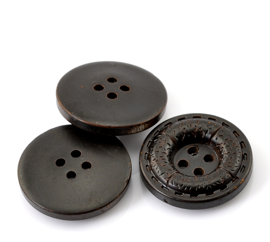Picture of Resin Sewing Buttons Scrapbooking 4 Holes Round Dark Brown 22mm(7/8") Dia, 50 PCs