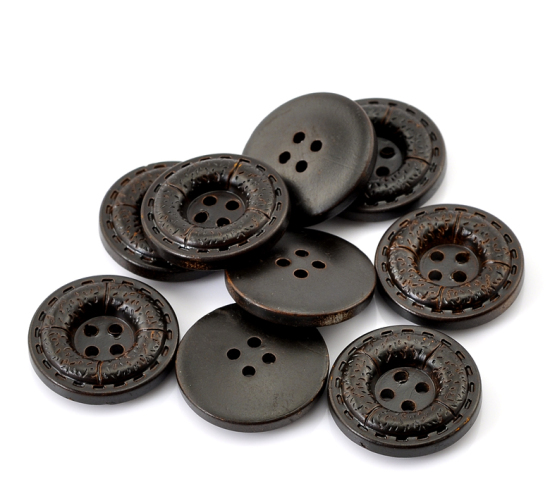 Picture of Resin Sewing Buttons Scrapbooking 4 Holes Round Dark Brown 22mm(7/8") Dia, 50 PCs