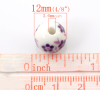 Image de Perles en Céramique Rond Blanc & Violet Fleur 12mm Dia, Taille de Trou: 2.6mm, 30 PCs