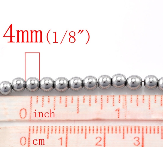 Изображение Бусина Гематит 4мм Круглая Серебряный Тон, 1mm, 40cm длина,  3 Нитки/уп
