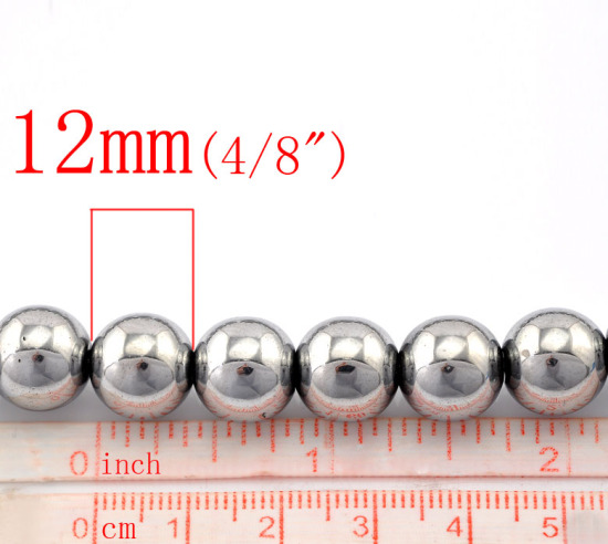 ヘマタイト ビーズ 円形 シルバートーン シルバートーン 約 12mm 直径、 穴：約 1.5mm、 31.0cm長さ、 1 連 （約 35PCS/一連） の画像