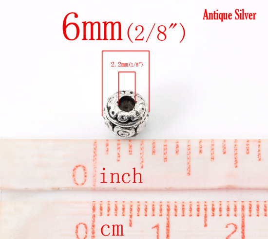 Immagine di Lega di Zinco Separatori Perline Lanterna Argento Antico Modello Disegno Circa 6mm Dia, Foro:Circa 2.2mm, 100 Pz