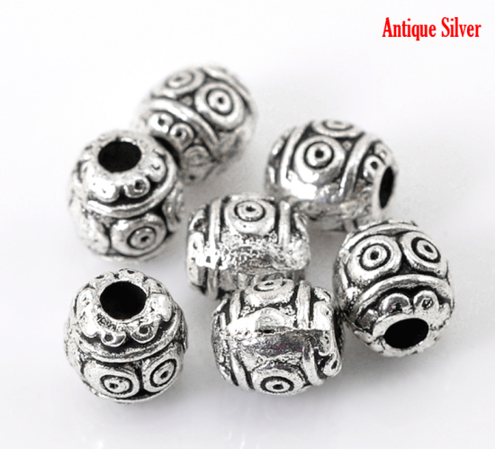Immagine di Lega di Zinco Separatori Perline Lanterna Argento Antico Modello Disegno Circa 6mm Dia, Foro:Circa 2.2mm, 100 Pz