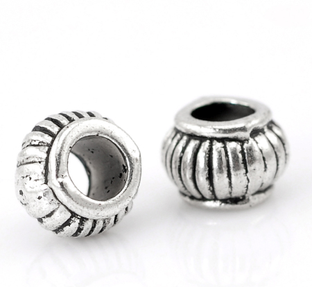 Immagine di Lega di Zinco Separatori Perline Lanterna Argento Antico Striscia Disegno Circa 7.0mm x 5.0mm, Foro:Circa 3.2mm, 100 Pz