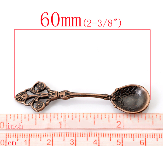 Bild von Zinklegierung 3D Charm Anhänger RotLöffel Gedeck 60mmx14mm. Verkauft eine Packung mit 20