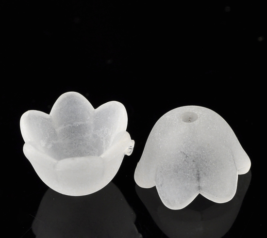 Image de Perles en Acrylique Forme Fleur Blanc Givré 10mm x 9mm, Tailles de Trous: 1.3mm, 60 Pcs