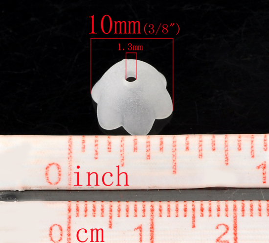 Picture of Frosted Acrylic Beads Lucite Flower White About 10mm x 9mm, Hole: Approx 1.3mm, 60 PCs
