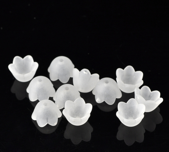 Image de Perles en Acrylique Forme Fleur Blanc Givré 10mm x 9mm, Tailles de Trous: 1.3mm, 60 Pcs