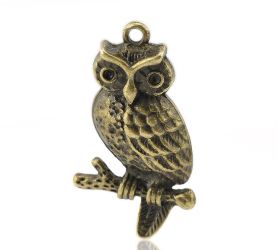 Immagine di Halloween Lega di Zinco Charm Ciondoli Gufo Tono del Bronzo ss6 Strass Nulla Disegno 3.3cm x 18.0mm, 20 Pz