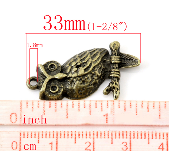 Immagine di Halloween Lega di Zinco Charm Ciondoli Gufo Tono del Bronzo ss6 Strass Nulla Disegno 3.3cm x 18.0mm, 20 Pz