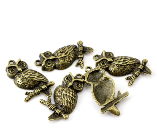 Immagine di Halloween Lega di Zinco Charm Ciondoli Gufo Tono del Bronzo ss6 Strass Nulla Disegno 3.3cm x 18.0mm, 20 Pz