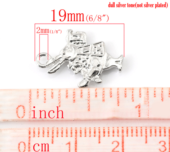 Picture of Zinc Based Alloy Easter Charms Double Sided White Rabbit Animal Silver Tone 19mm x14mm(6/8"x 4/8"), 50 PCs