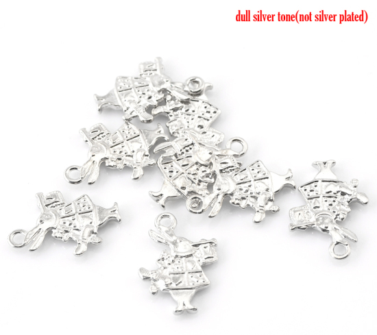 Picture of Zinc Based Alloy Easter Charms Double Sided White Rabbit Animal Silver Tone 19mm x14mm(6/8"x 4/8"), 50 PCs